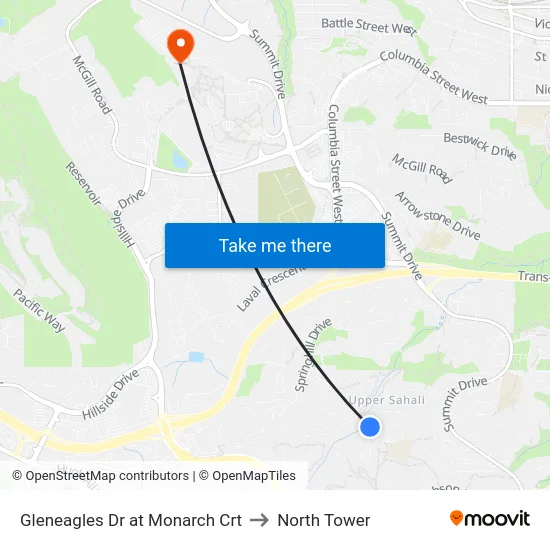 Gleneagles Dr at Monarch Crt to North Tower map