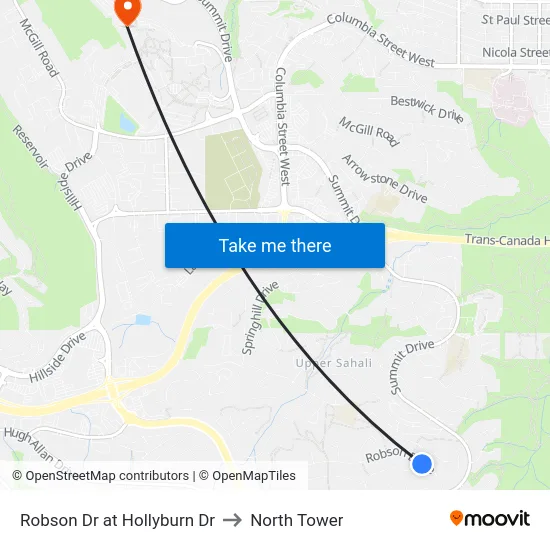 Robson Dr at Hollyburn Dr to North Tower map