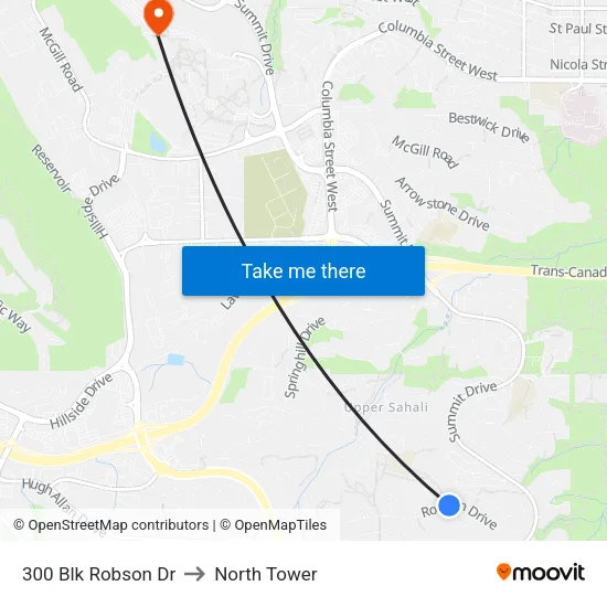 300 Blk Robson Dr to North Tower map