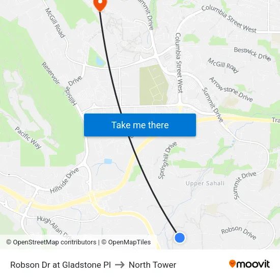 Robson Dr at Gladstone Pl to North Tower map