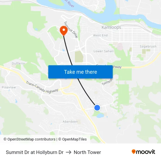 Summit Dr at Hollyburn Dr to North Tower map