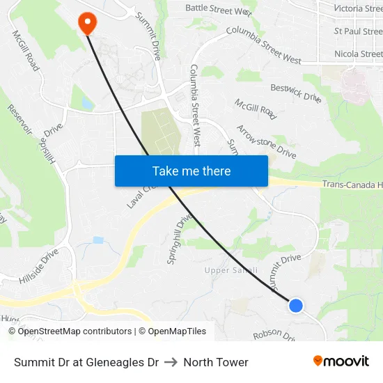 Summit Dr at Gleneagles Dr to North Tower map