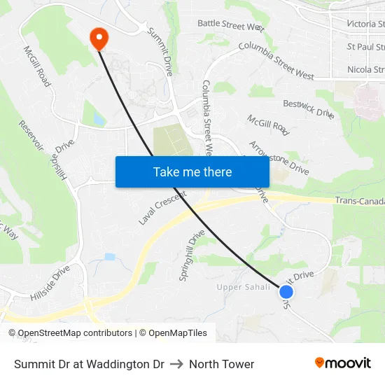 Summit Dr at Waddington Dr to North Tower map
