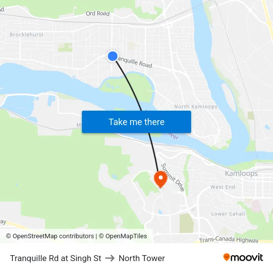 Tranquille Rd at Singh St to North Tower map
