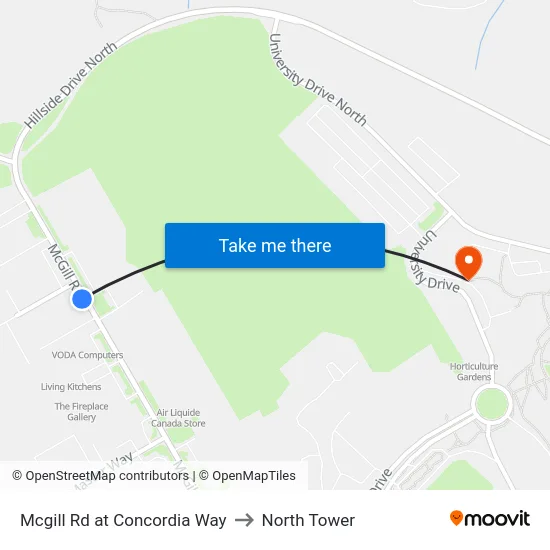 Mcgill Rd at Concordia Way to North Tower map