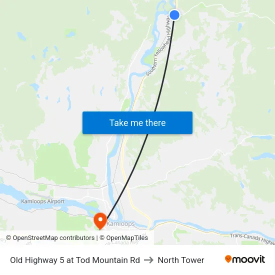 Old Highway 5 at Tod Mountain Rd to North Tower map