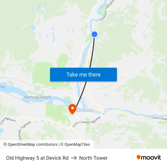 Old Highway 5 at Devick Rd to North Tower map