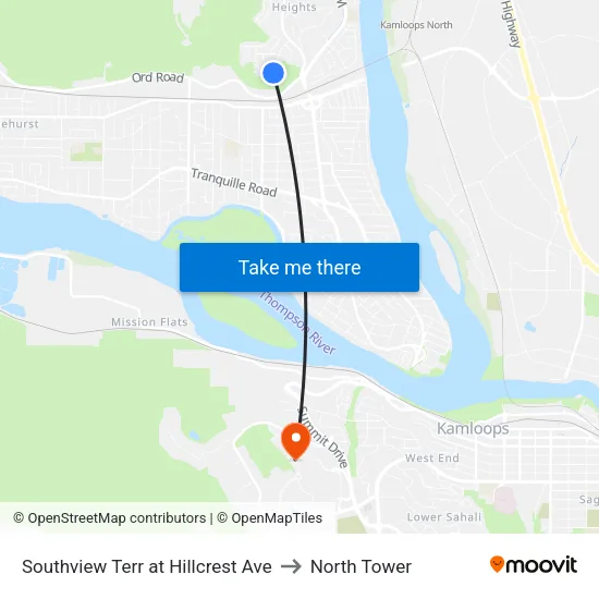 Southview Terr at Hillcrest Ave to North Tower map