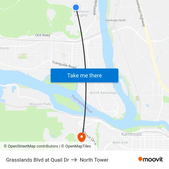 Grasslands Blvd at Quail Dr to North Tower map