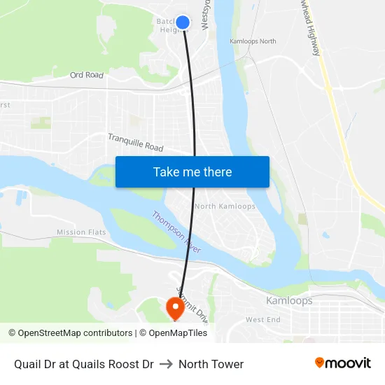 Quail Dr at Quails Roost Dr to North Tower map