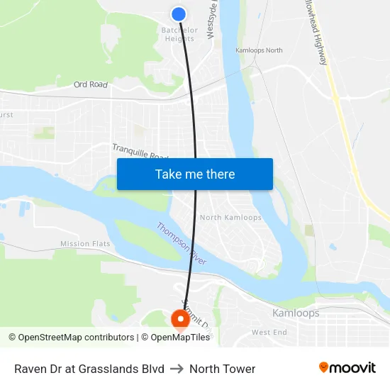 Raven Dr at Grasslands Blvd to North Tower map