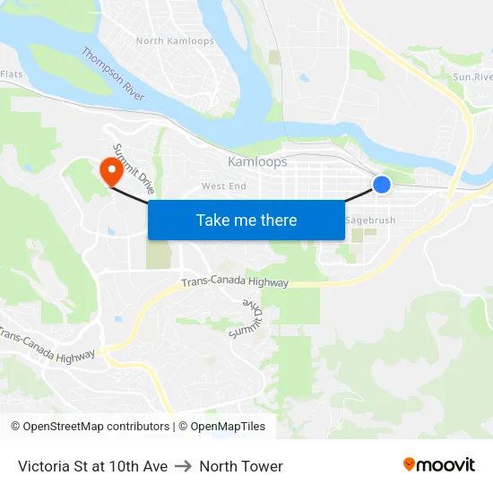 Victoria St at 10th Ave to North Tower map