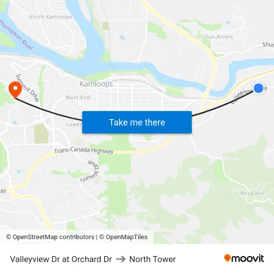 Valleyview Dr at Orchard Dr to North Tower map