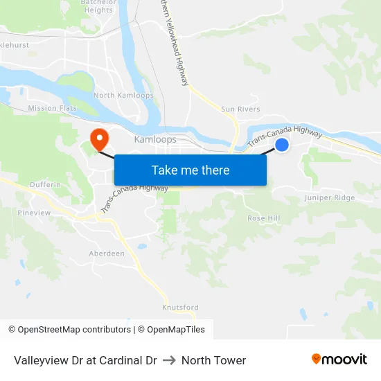 Valleyview Dr at Cardinal Dr to North Tower map