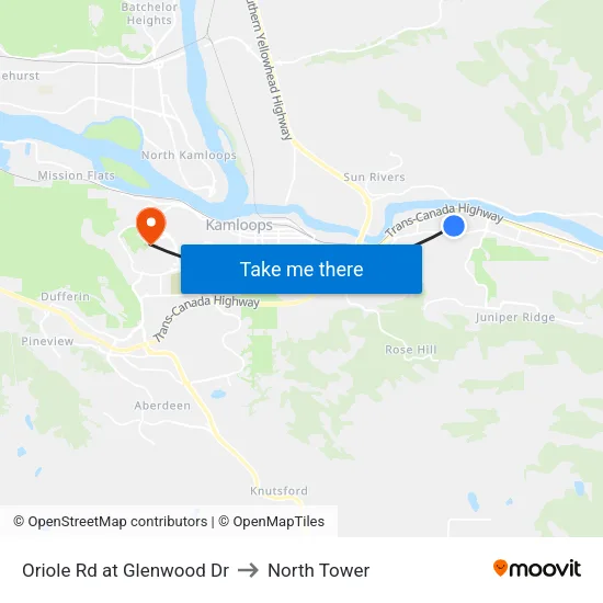 Oriole Rd at Glenwood Dr to North Tower map