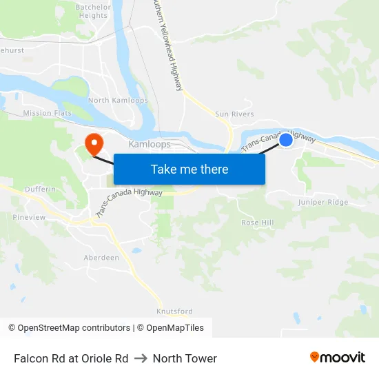 Falcon Rd at Oriole Rd to North Tower map