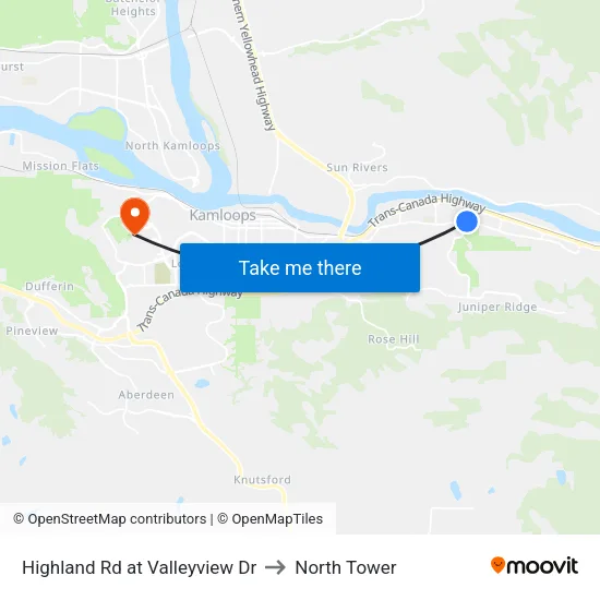 Highland Rd at Valleyview Dr to North Tower map