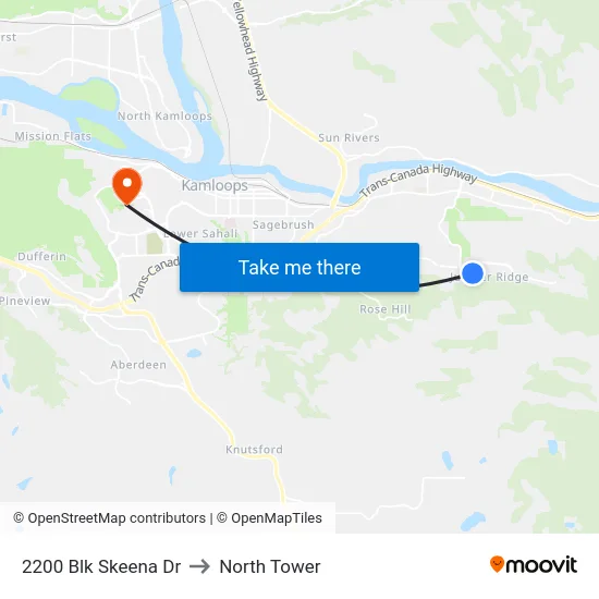 2200 Blk Skeena Dr to North Tower map