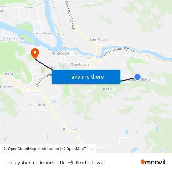 Finlay Ave at Omineca Dr to North Tower map