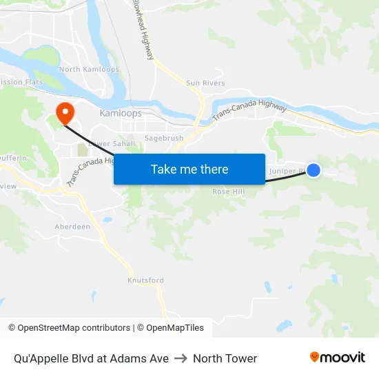 Qu'Appelle Blvd at Adams Ave to North Tower map