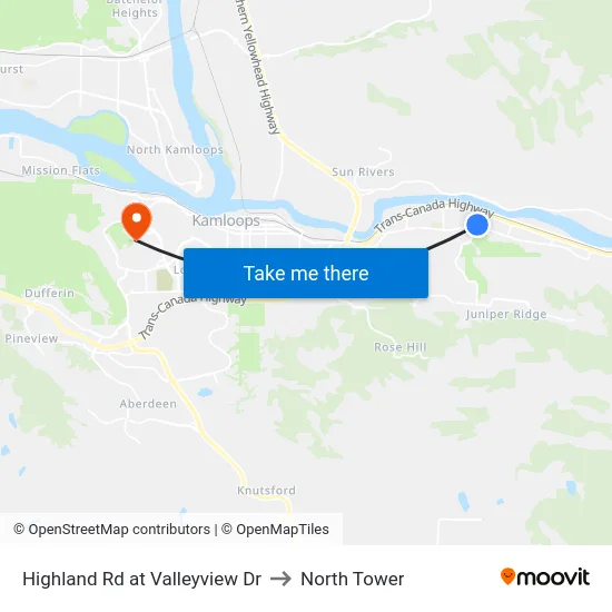 Highland Rd at Valleyview Dr to North Tower map