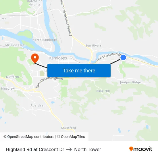 Highland Rd at Crescent Dr to North Tower map
