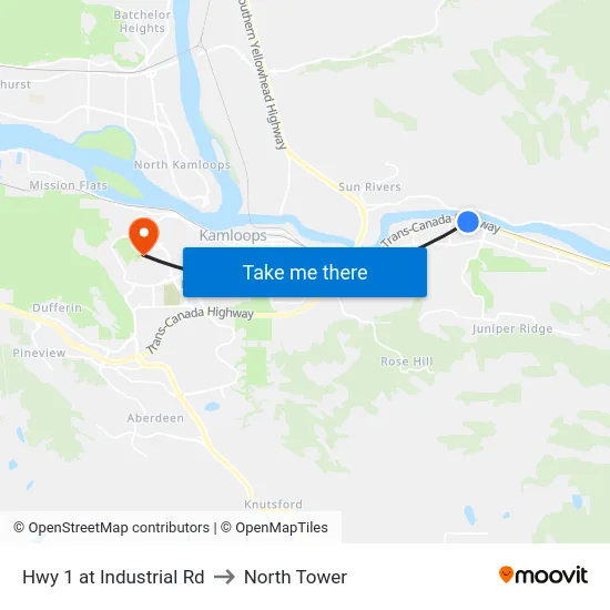 Hwy 1 at Industrial Rd to North Tower map