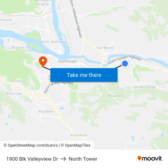 1900 Blk Valleyview Dr to North Tower map