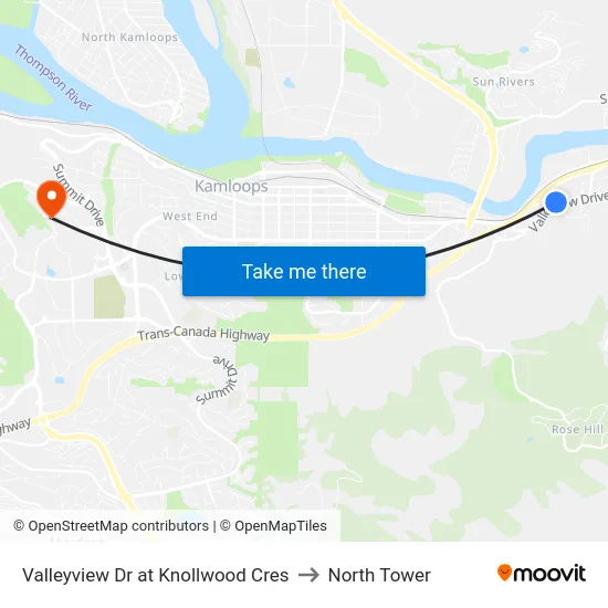 Valleyview Dr at Knollwood Cres to North Tower map