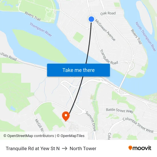 Tranquille Rd at Yew St N to North Tower map