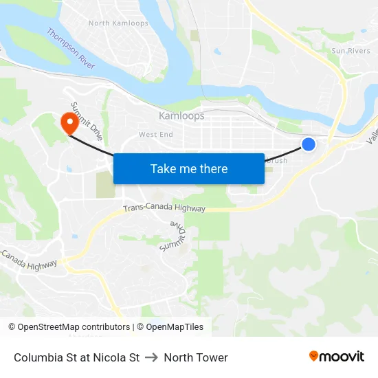Columbia St at Nicola St to North Tower map