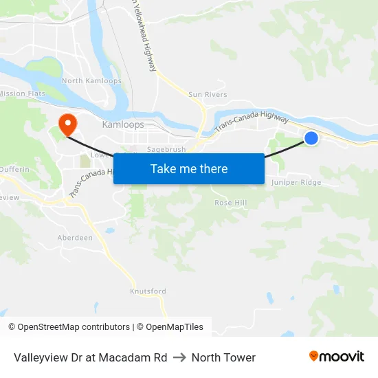 Valleyview Dr at Macadam Rd to North Tower map