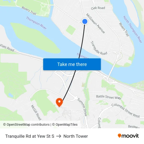 Tranquille Rd at Yew St S to North Tower map