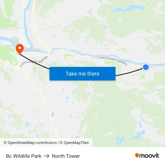 Bc Wildlife Park to North Tower map