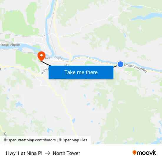 Hwy 1 at Nina Pl to North Tower map