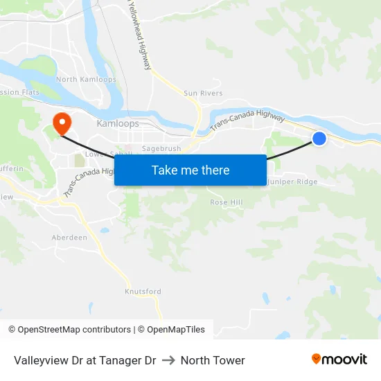 Valleyview Dr at Tanager Dr to North Tower map