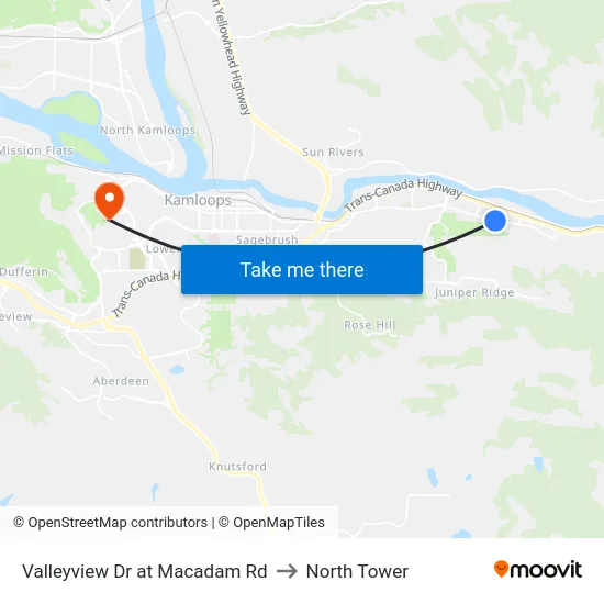 Valleyview Dr at Macadam Rd to North Tower map