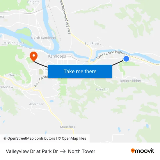 Valleyview Dr at Park Dr to North Tower map