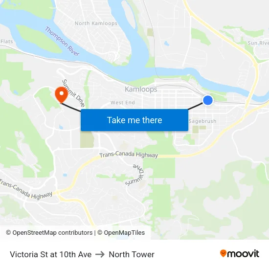 Victoria St at 10th Ave to North Tower map