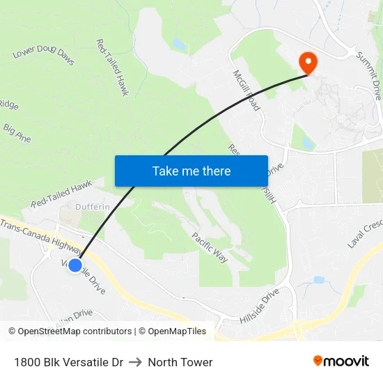 1800 Blk Versatile Dr to North Tower map