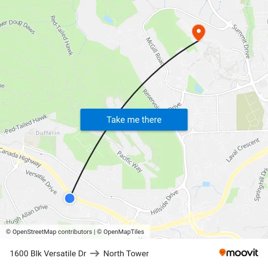 1600 Blk Versatile Dr to North Tower map