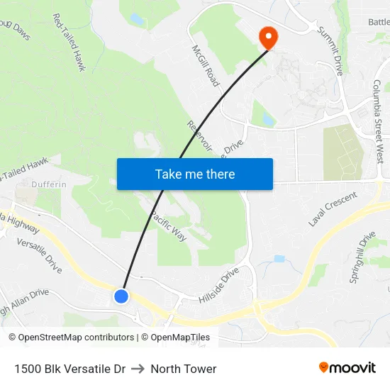 1500 Blk Versatile Dr to North Tower map