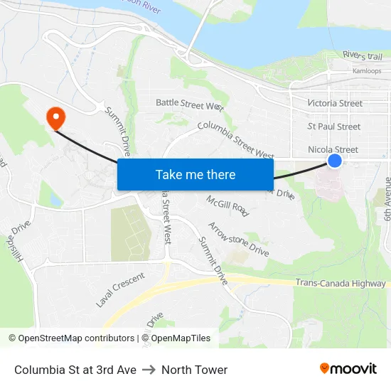Columbia St at 3rd Ave to North Tower map