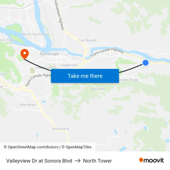 Valleyview Dr at Sonora Blvd to North Tower map