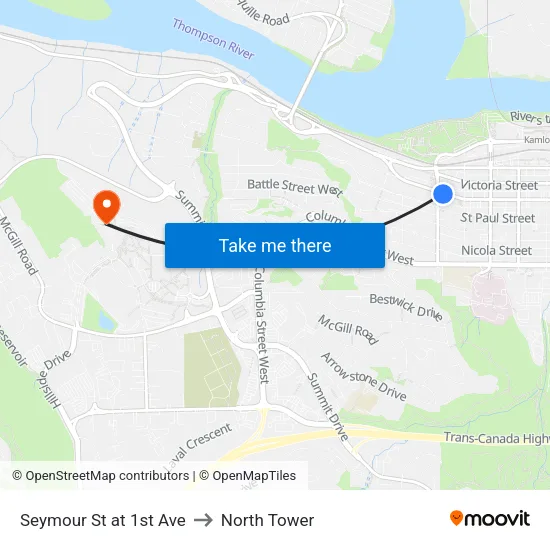 Seymour St at 1st Ave to North Tower map