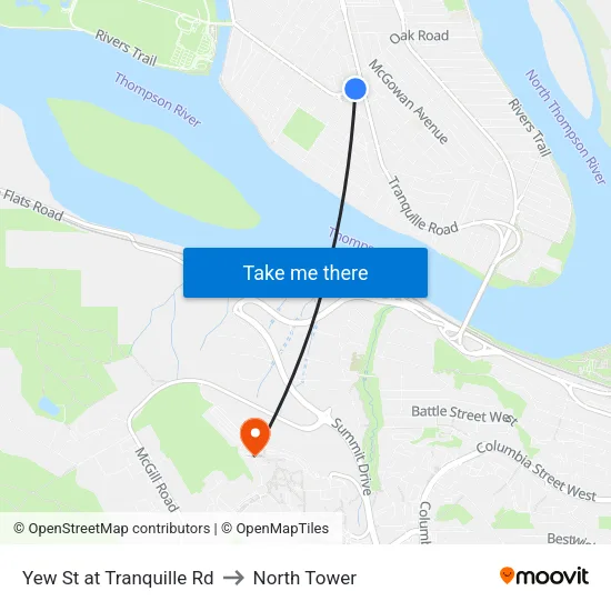 Yew St at Tranquille Rd to North Tower map