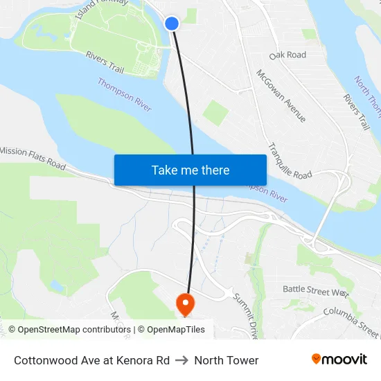 Cottonwood Ave at Kenora Rd to North Tower map