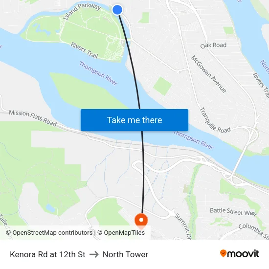 Kenora Rd at 12th St to North Tower map