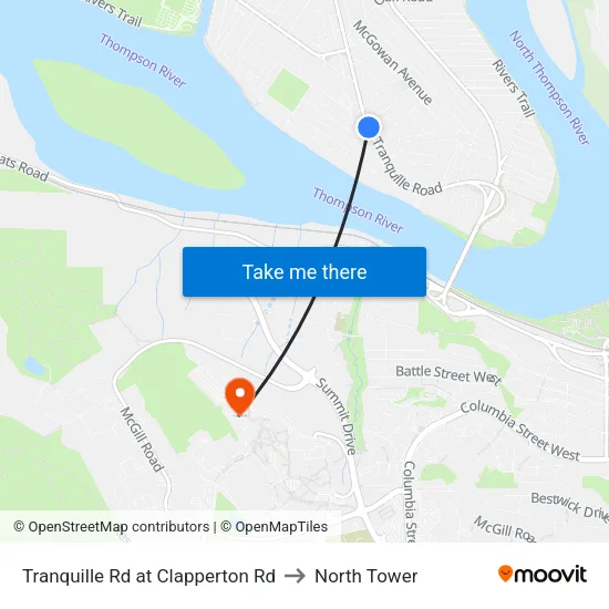 Tranquille Rd at Clapperton Rd to North Tower map