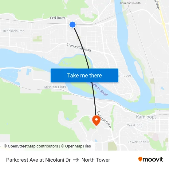 Parkcrest Ave at Nicolani Dr to North Tower map